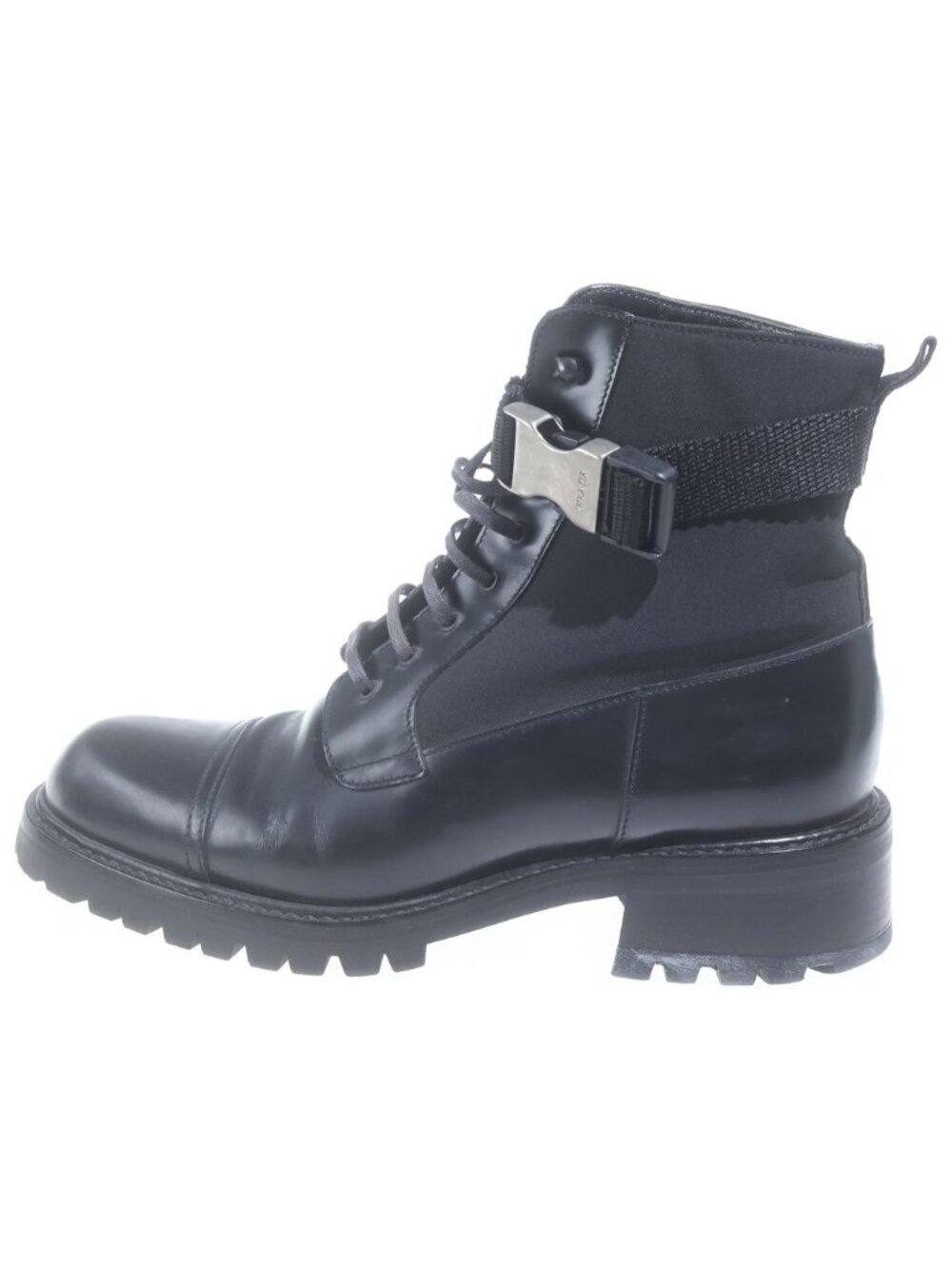 Prada Leather Paneled 6 Hole Combat Boots Shoes Buckle Black